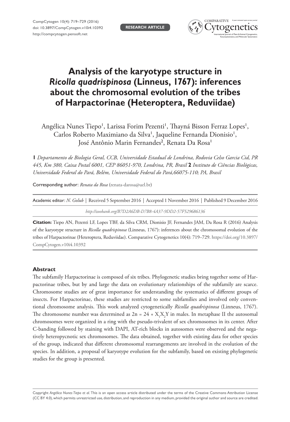 Analysis of the Karyotype Structure in Ricolla