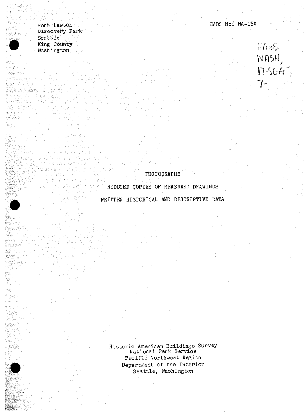 Fort Lawton HABS No. WA-150 Discovery Park Seattle King County Fj/U/.C Washington