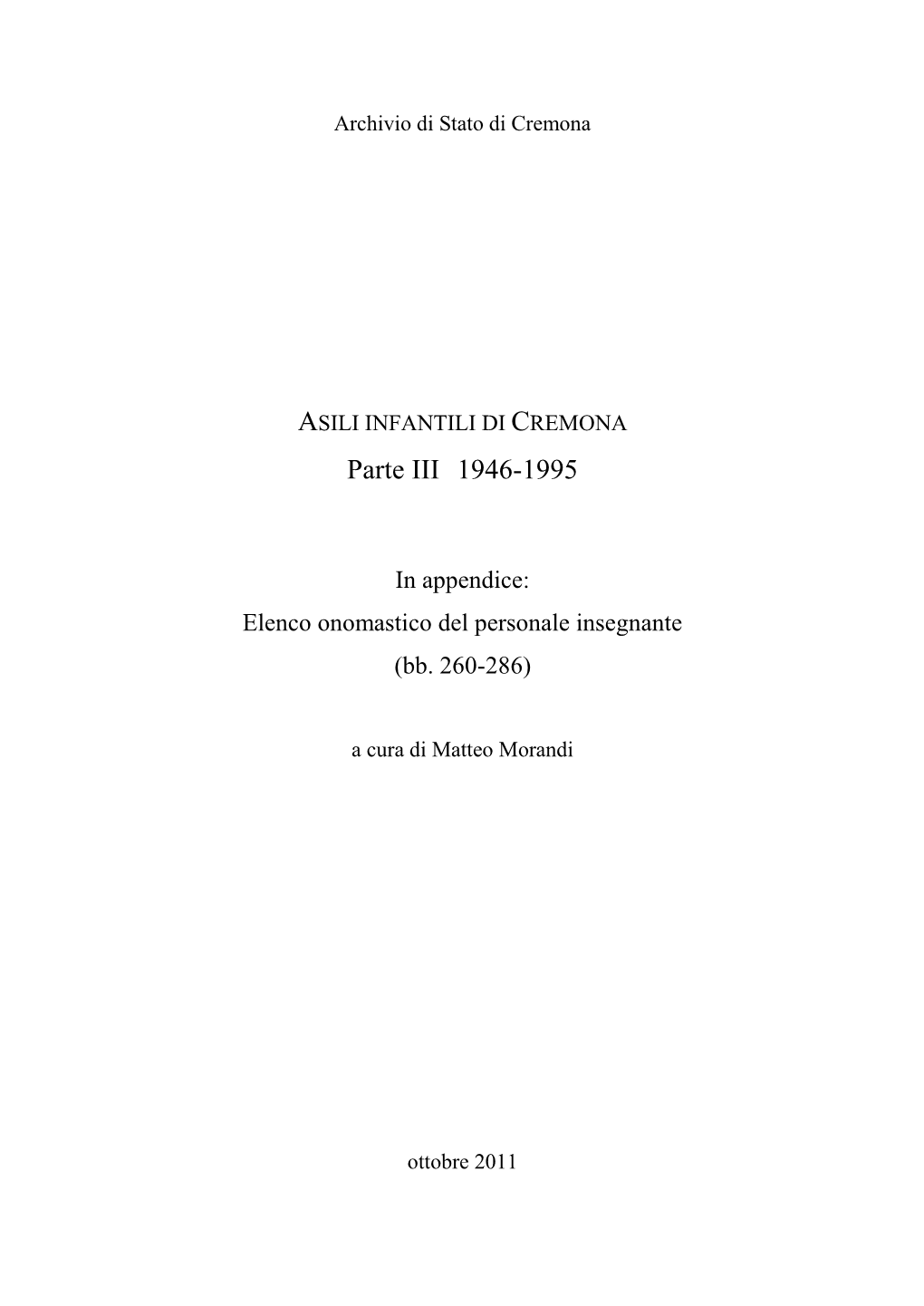 ASILI INFANTILI DI CREMONA Parte III 1946-1995