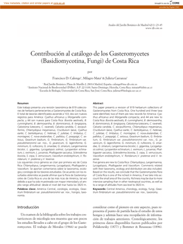 Contribución Al Catálogo De Los Gasteromycetes (Basidiomycotina, Fungi) De Costa Rica