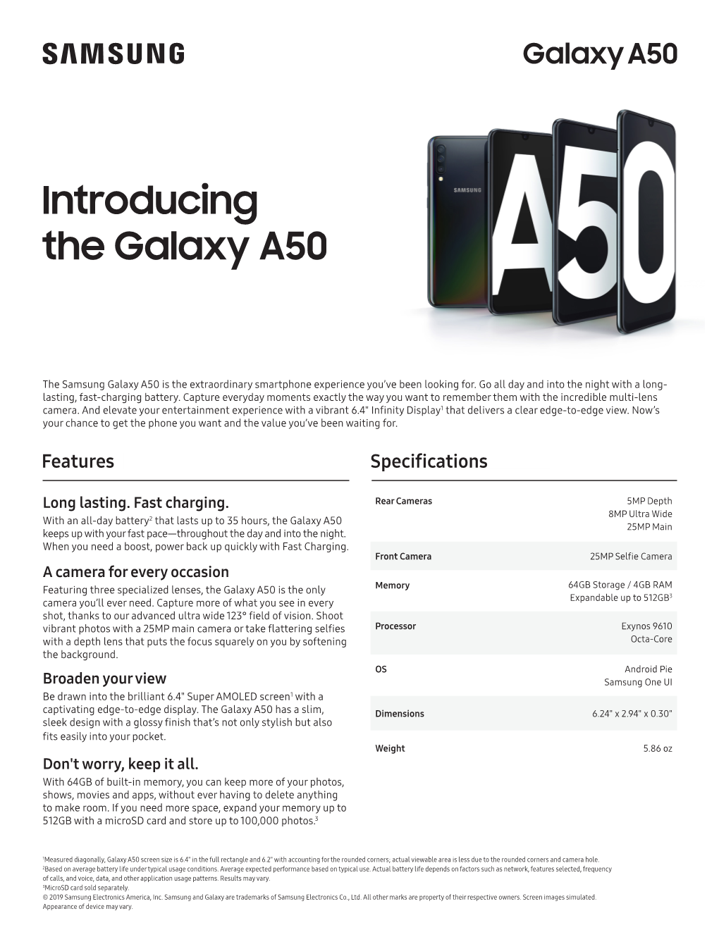 Samsung Galaxy A50 Specs