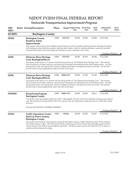 NJDOT FY2010 FINAL FEDERAL REPORT Statewide Transportation Improvement Program