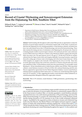 Record of Crustal Thickening and Synconvergent Extension from the Dajiamang Tso Rift, Southern Tibet