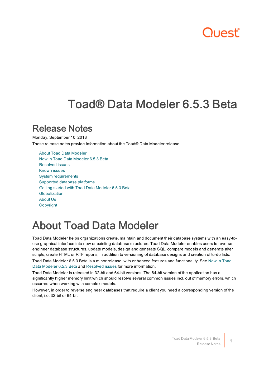 Toad® Data Modeler 6.5.3 Beta