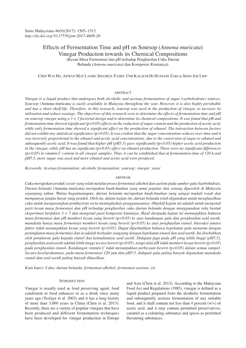 Effects of Fermentation Time and Ph on Soursop (Annona Muricata)