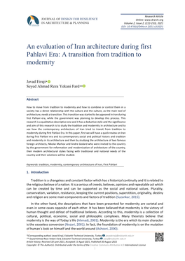 An Evaluation of Iran Architecture During First Pahlavi Era: a Transition from Tradition to Modernity