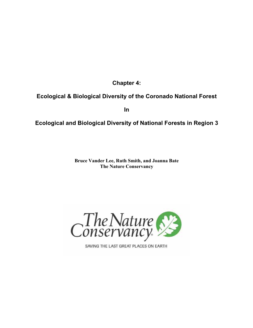 Chapter 4: Ecological & Biological Diversity of the Coronado National Forest