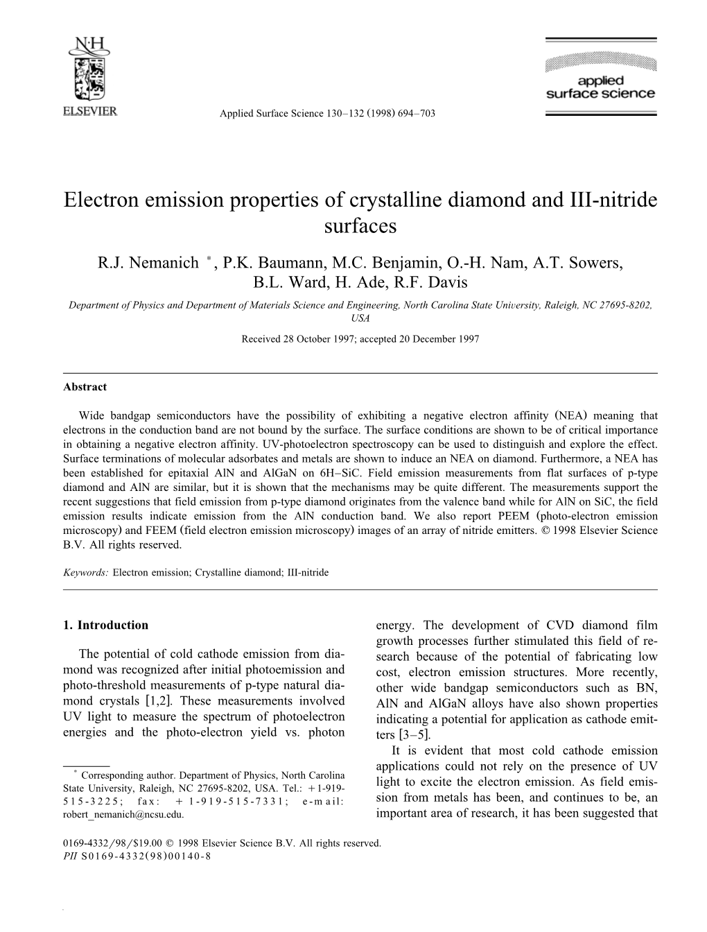 Electron Emission Properties of Crystalline Diamond and III-Nitride Surfaces