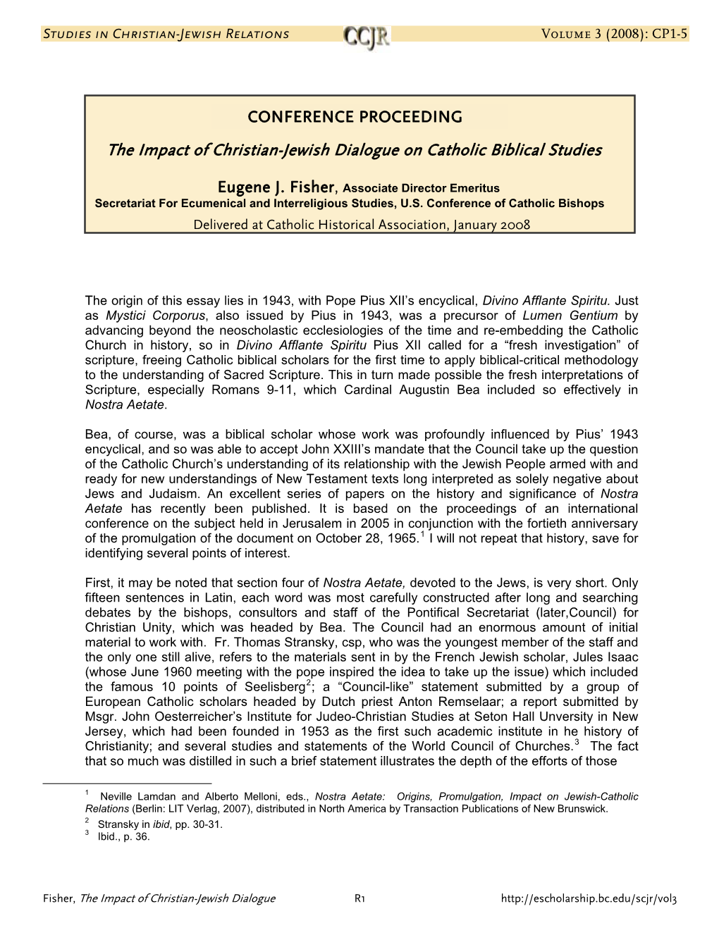 The Impact of Christian-Jewish Dialogue on Catholic Biblical Studies