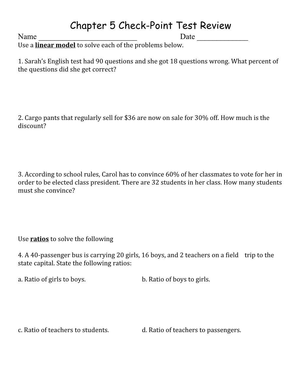 Use a Linear Model to Solve Each of the Problems Below