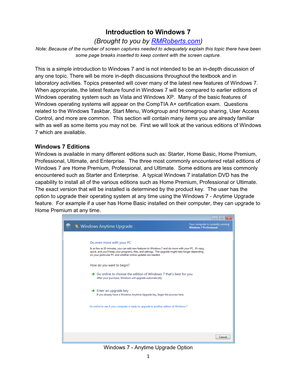 Introduction to Windows 7 (Brought to You by Rmroberts.Com)