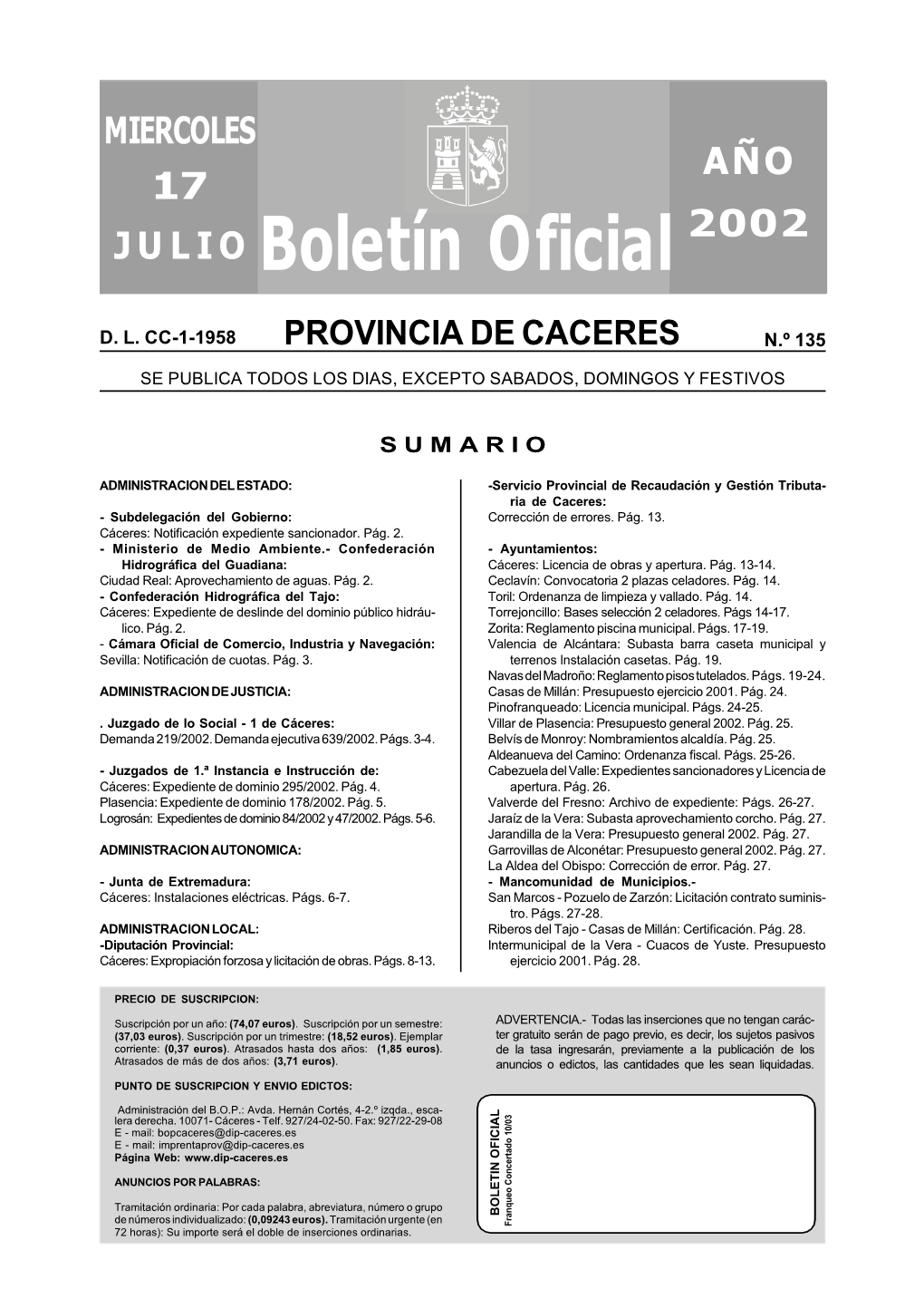 Boletín Oficial De La Provincia De Cáceres