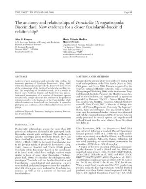 The Anatomy and Relationships of Troschelia (Neogastropoda: Buccinidae): New Evidence for a Closer Fasciolariid-Buccinid Relationship?