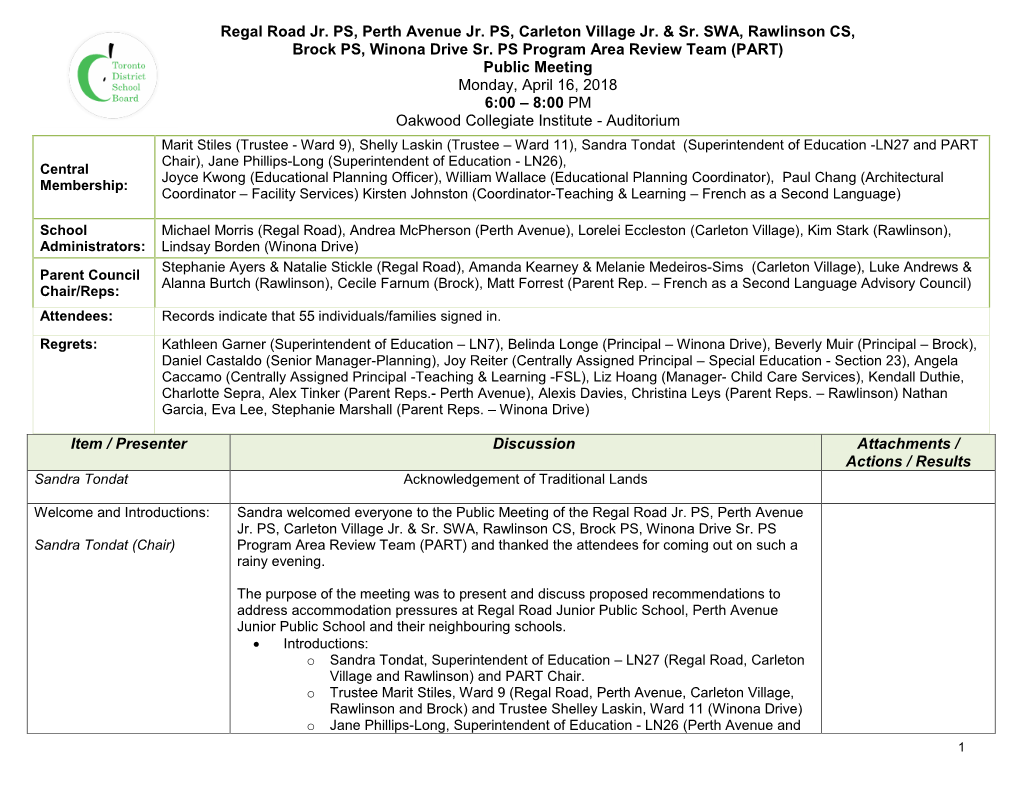 Toronto District School Board (TDSB) Planning and Central Staff PART Members