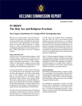 IN BRIEF the Holy See and Religious Freedom