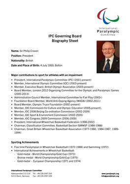 IPC Governing Board Biography Sheet