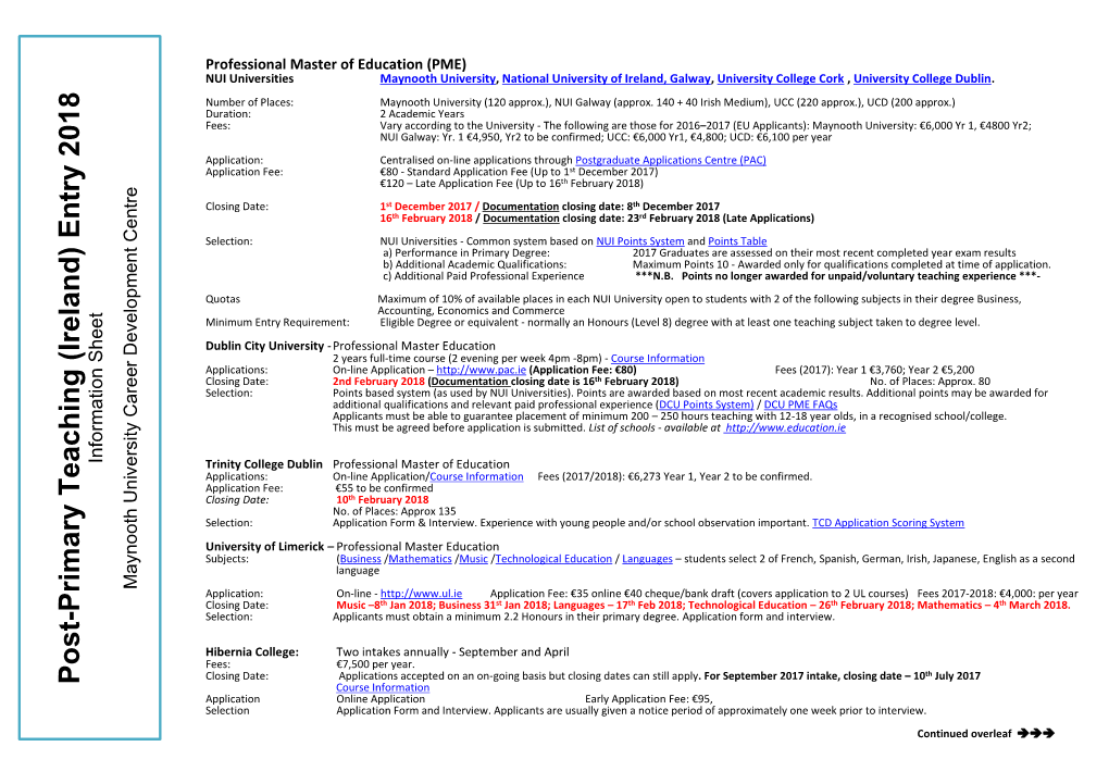 Post-Prima Ry Te Ach Ing (Irela Nd) Entry 2 01 8