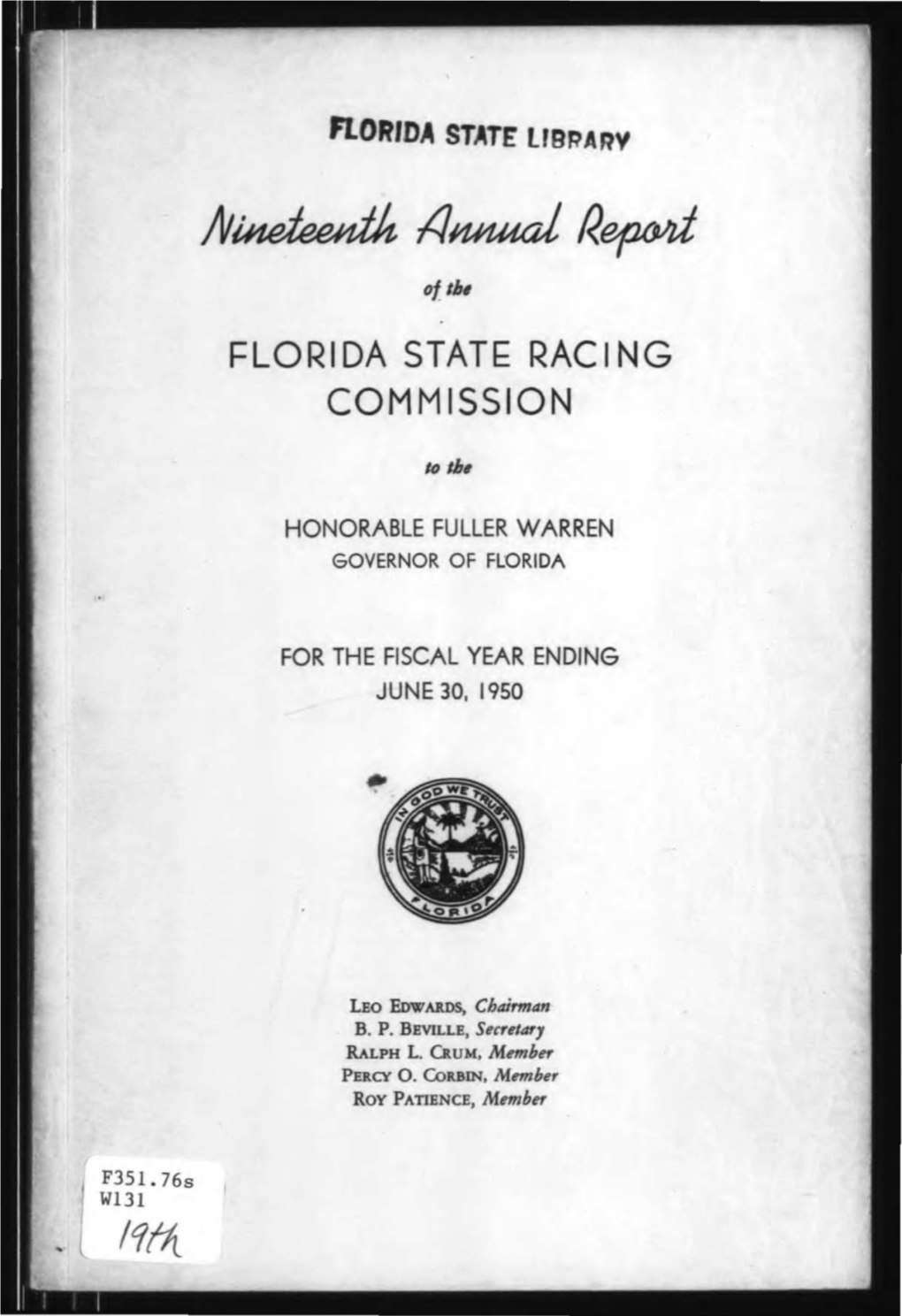 Florida Stat~ Racing Commission