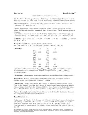 Tarbuttite Zn2(PO4)(OH) C 2001-2005 Mineral Data Publishing, Version 1