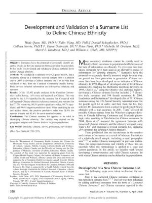 Development and Validation of a Surname List to Define Chinese