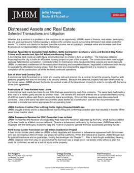 Distressed Assets and Real Estate Selected Transactions and Litigation