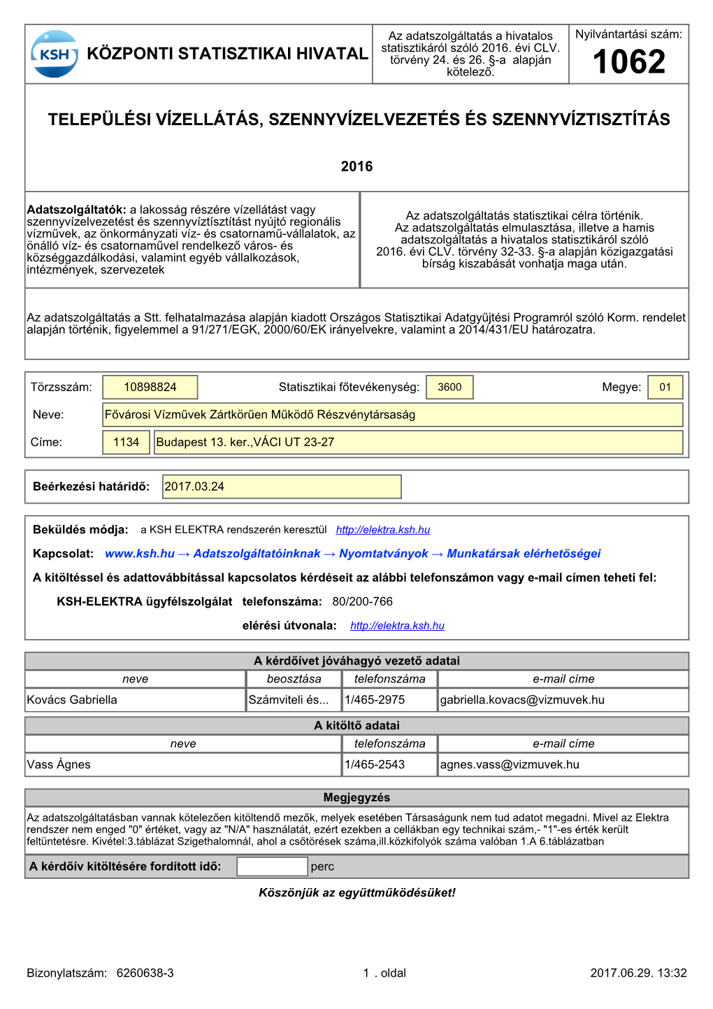 Központi Statisztikai Hivatal Települési Vízellátás, Szennyvízelvezetés És Szennyvíztisztítás