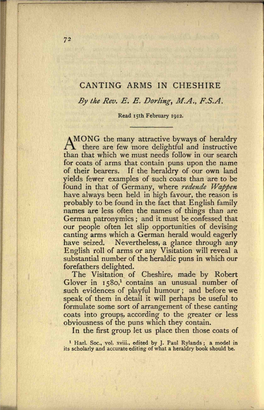 CANTING ARMS in CHESHIRE by the Rev. E. E. Dorling, M.A., F.S.A