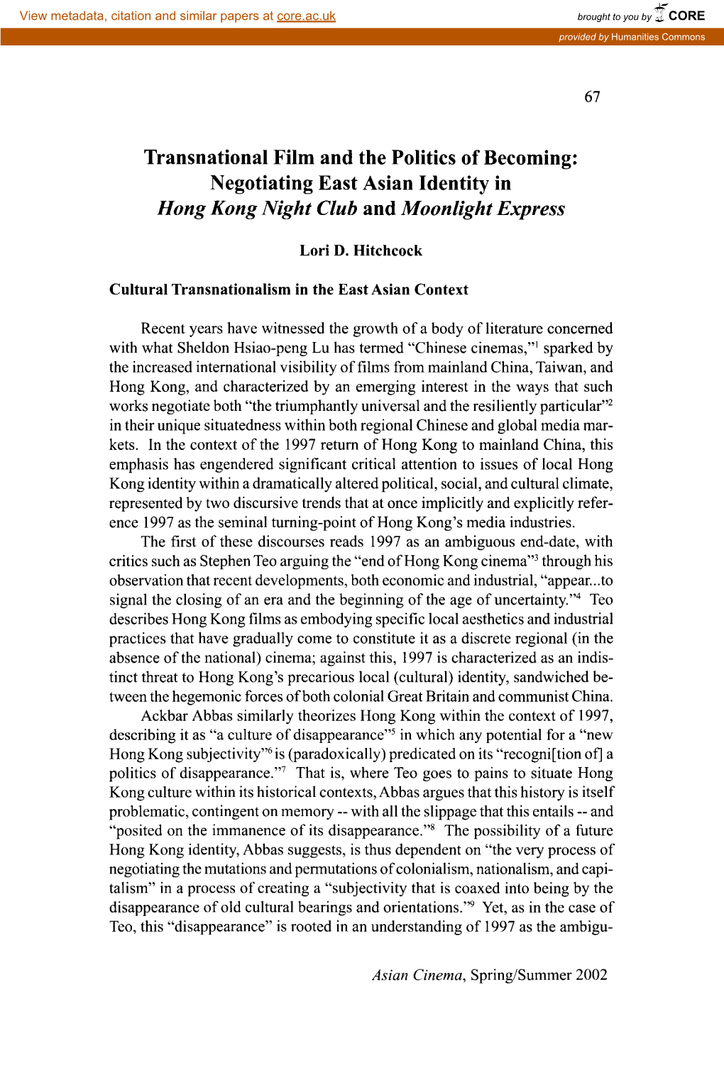 Negotiating East Asian Identity in Hong Kong Night Club and Moonlight Express