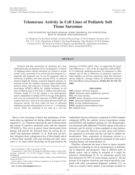 Telomerase Activity in Cell Lines of Pediatric Soft Tissue Sarcomas