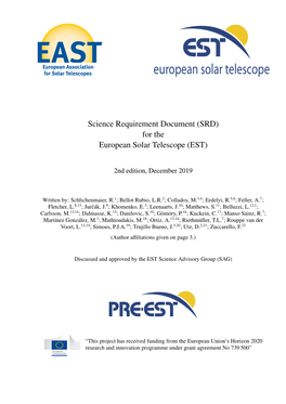 Science Requirement Document (SRD) for the European Solar Telescope (EST)