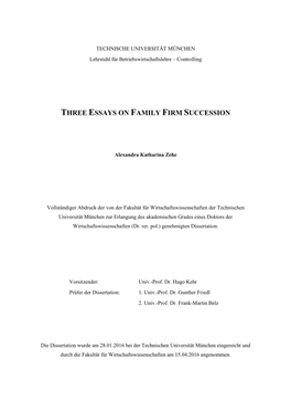 Three Essays on Family Firm Succession