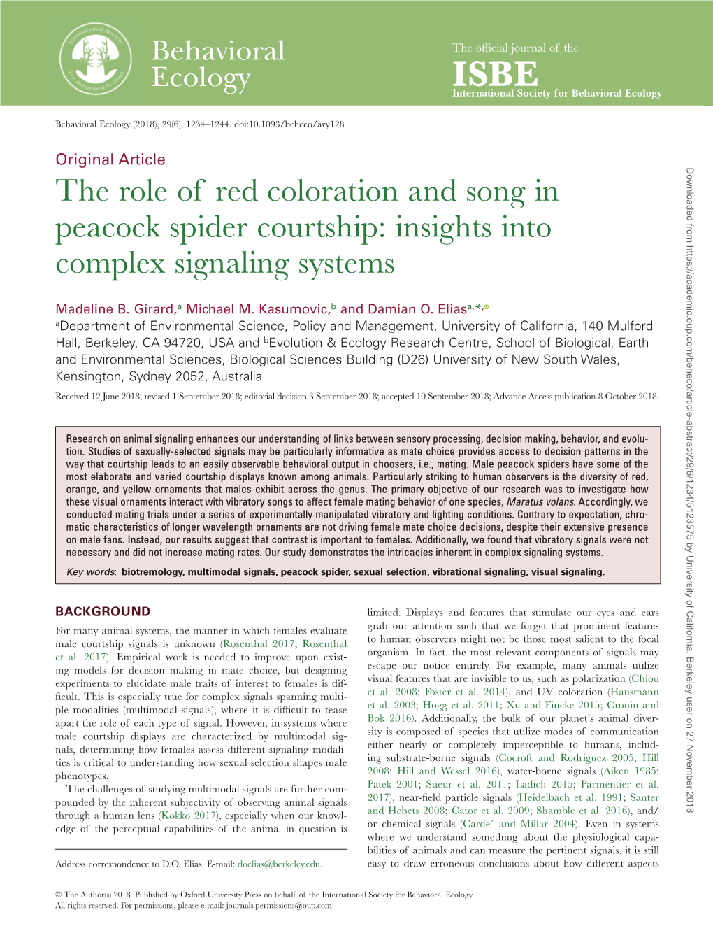 The Role of Red Coloration and Song in Peacock Spider Courtship: Insights Into Complex Signaling Systems