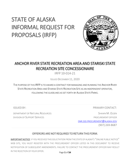 State of Alaska Informal Request for Proposals (Irfp)