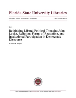 Rethinking Liberal Political Thought: John Locke, Religious Forms of Reasoning, and Institutional Participation in Democratic Discourse Matthew R