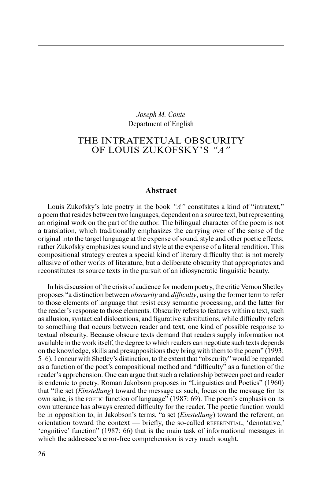 The Intratextual Obscurity of Louis Zukofsky's