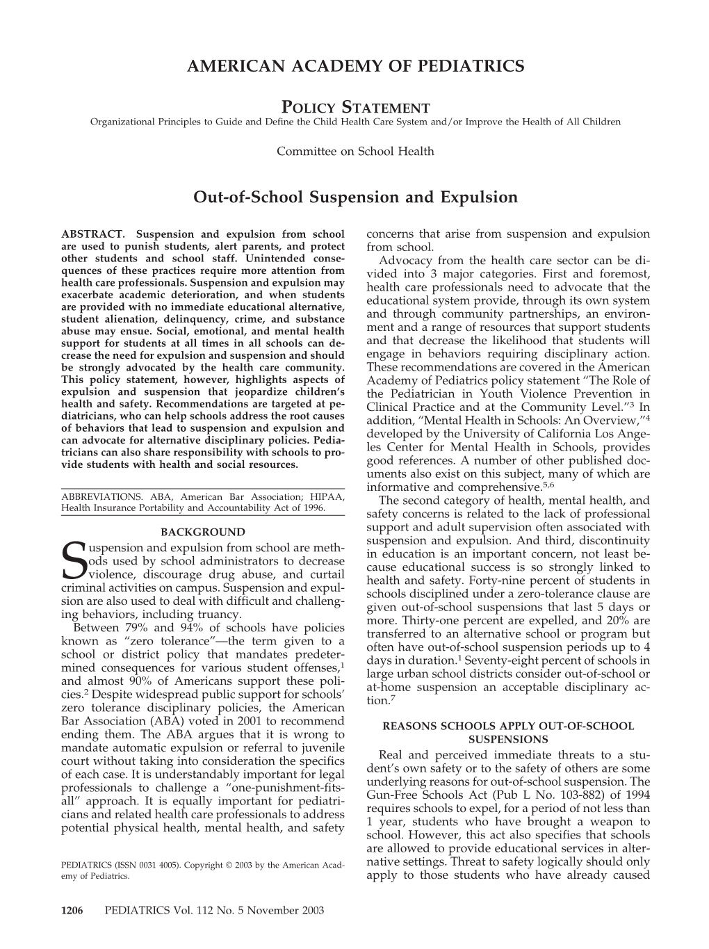 Out-Of-School Suspension and Expulsion
