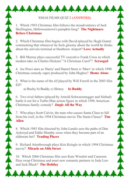 Xmas Films Quiz 2 (Answers)