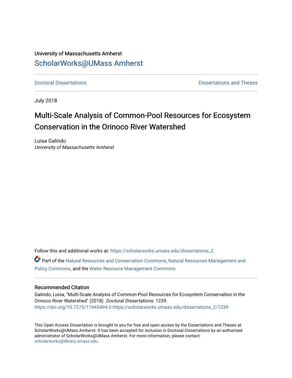 Multi-Scale Analysis of Common-Pool Resources for Ecosystem Conservation in the Orinoco River Watershed