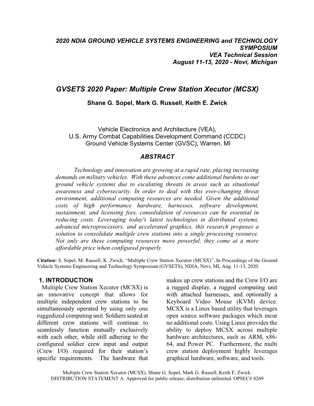 GVSETS 2020 Paper: Multiple Crew Station Xecutor (MCSX)