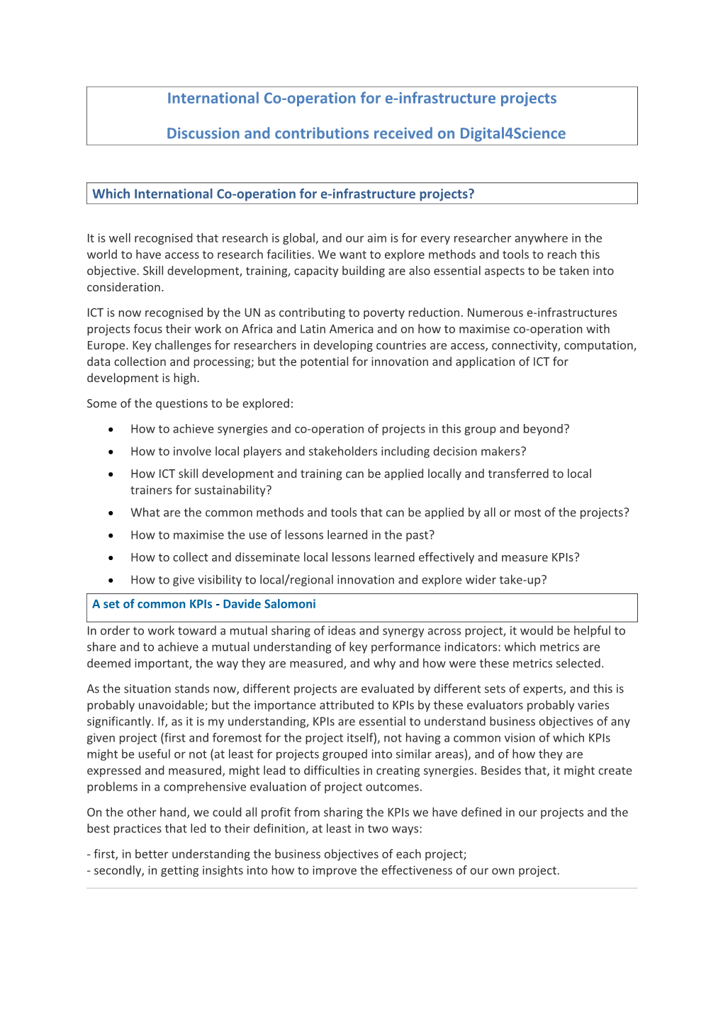 International Co-Operation for E-Infrastructure Projects