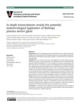 In-Depth Transcriptome Reveals the Potential Biotechnological Application of Bothrops Jararaca Venom Gland