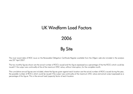 UK Windfarm Load Factors 2006 by Site
