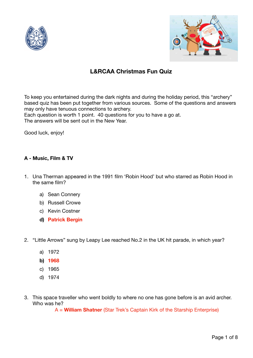 L&RCAA Fun Quiz Answers