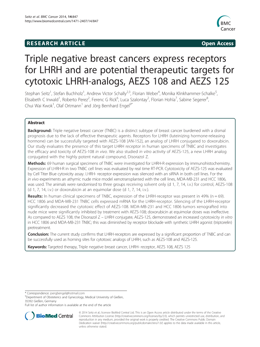 Triple Negative Breast Cancers Express Receptors