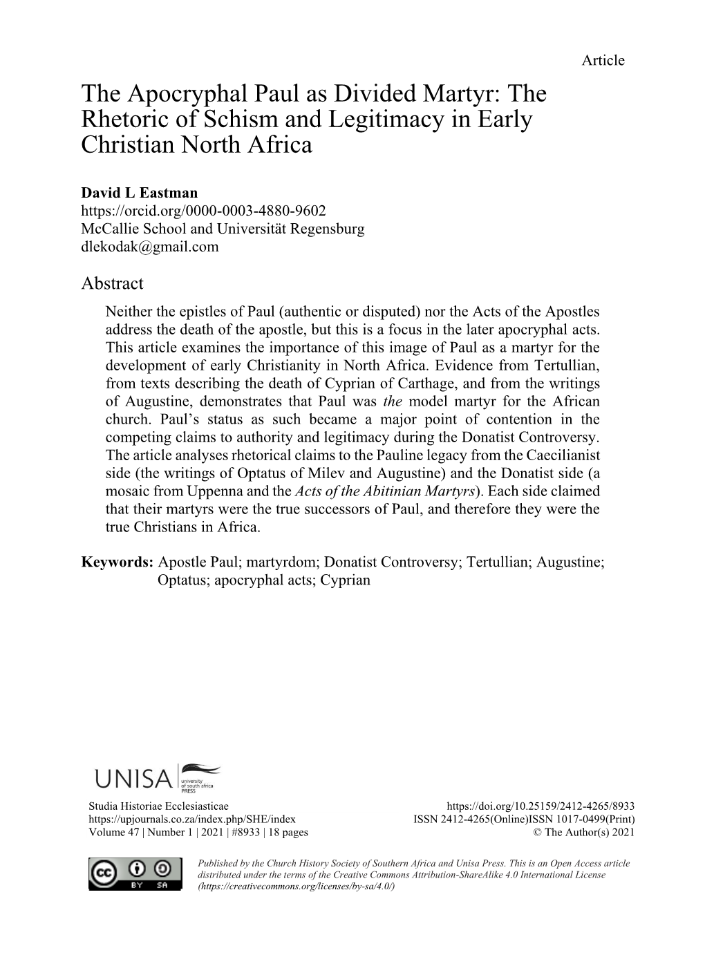 The Rhetoric of Schism and Legitimacy in Early Christian North Africa