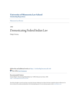 Domesticating Federal Indian Law Philip P