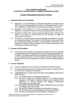 CEO Licensing Guidelines for Fauna Possessing (Display) Licence