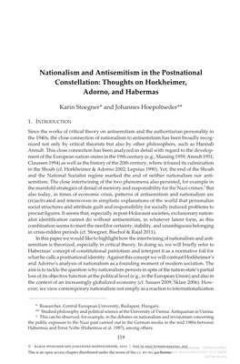 Nationalism and Antisemitism in the Postnational Constellation: Thoughts on Horkheimer, Adorno, and Habermas
