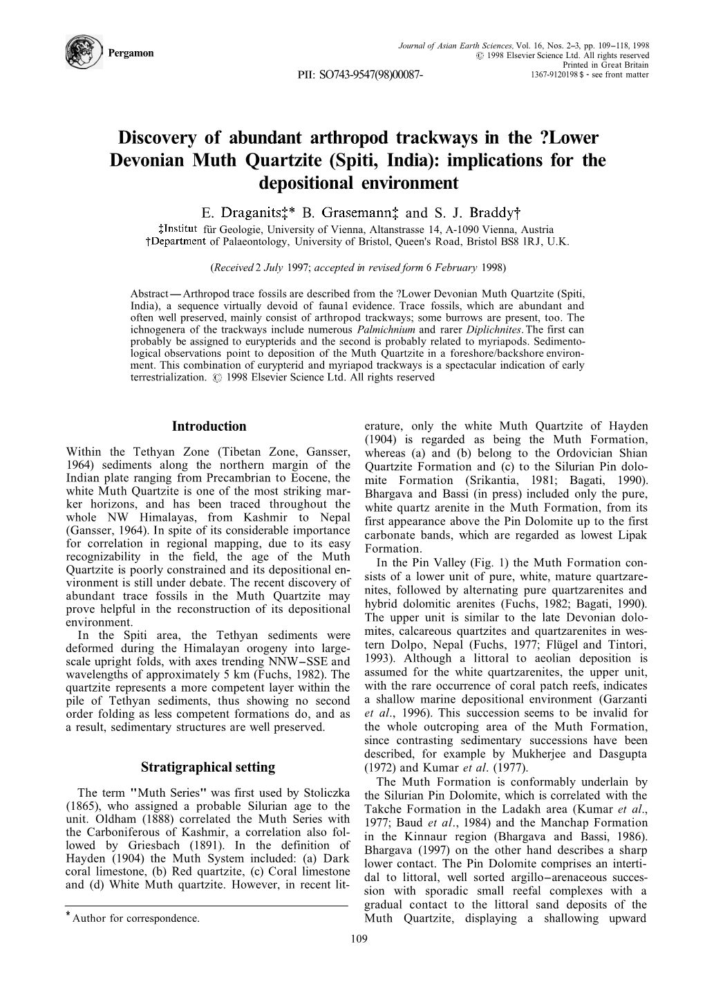 Lower Devonian Muth Quartzite (Spiti, India): Implications for the Depositional Environment E