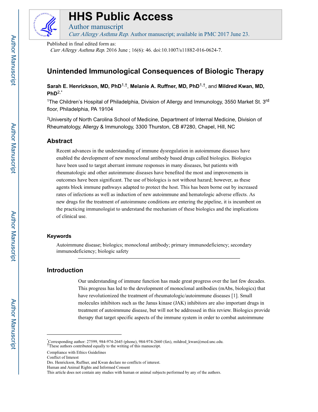 Unintended Immunological Consequences of Biologic Therapy